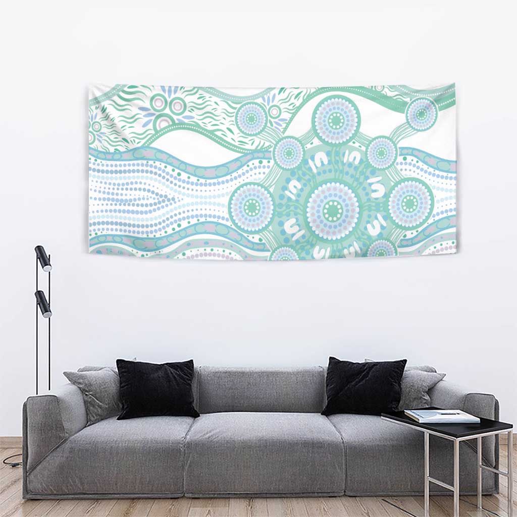 Australian Indigenous Aboriginal Art Tapestry Vivid Pastel Teal Green