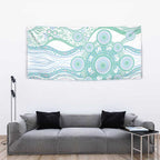 Australian Indigenous Aboriginal Art Tapestry Vivid Pastel Teal Green