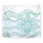 Australian Indigenous Aboriginal Art Tapestry Vivid Pastel Teal Green