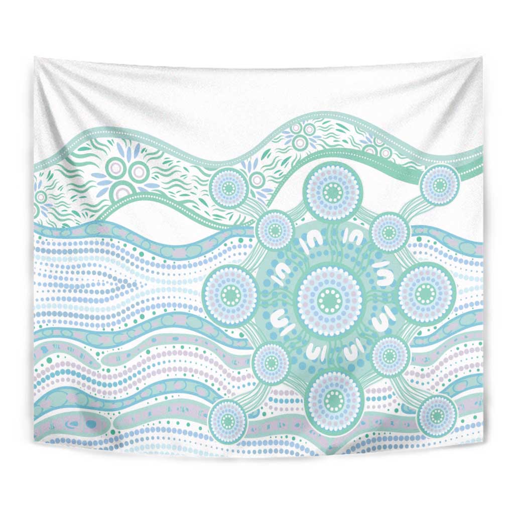 Australian Indigenous Aboriginal Art Tapestry Vivid Pastel Teal Green