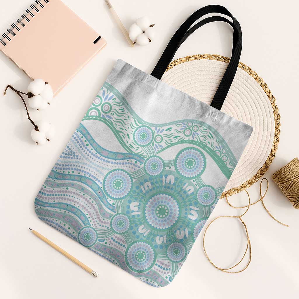 Australian Indigenous Aboriginal Art Tote Bag Vivid Pastel Teal Green