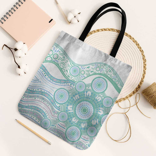 Australian Indigenous Aboriginal Art Tote Bag Vivid Pastel Teal Green