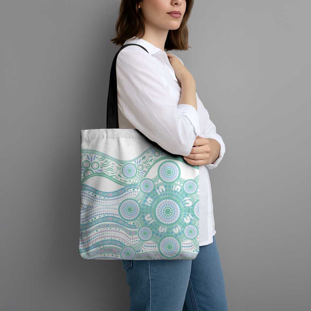Australian Indigenous Aboriginal Art Tote Bag Vivid Pastel Teal Green