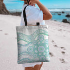 Australian Indigenous Aboriginal Art Tote Bag Vivid Pastel Teal Green
