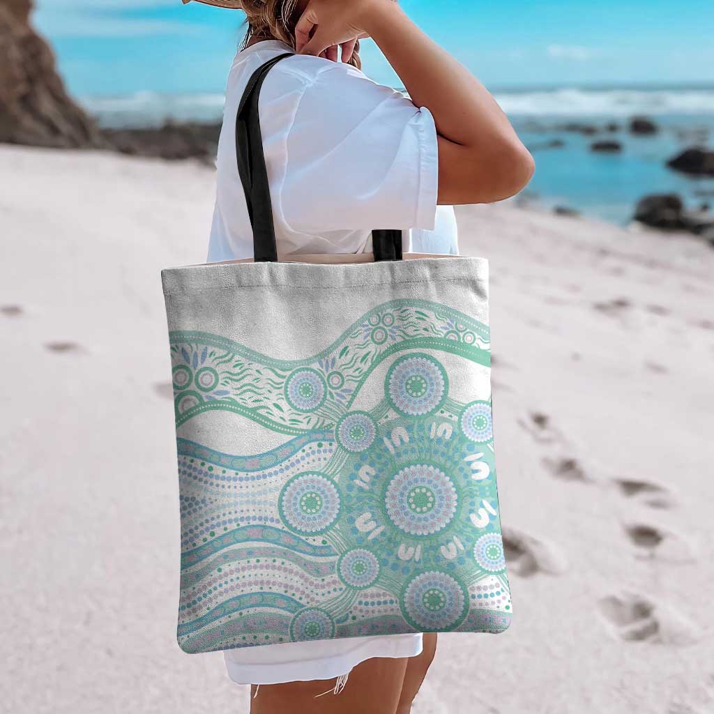 Australian Indigenous Aboriginal Art Tote Bag Vivid Pastel Teal Green