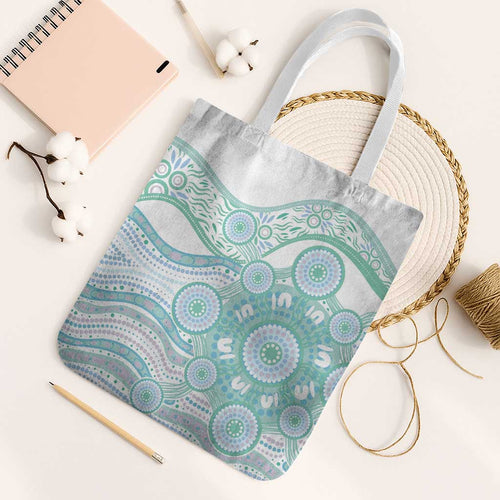Australian Indigenous Aboriginal Art Tote Bag Vivid Pastel Teal Green