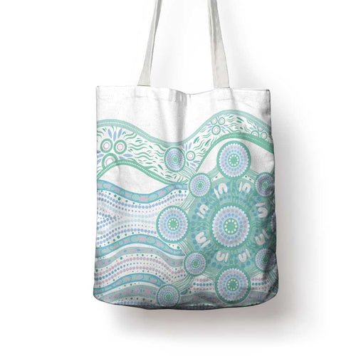 Australian Indigenous Aboriginal Art Tote Bag Vivid Pastel Teal Green