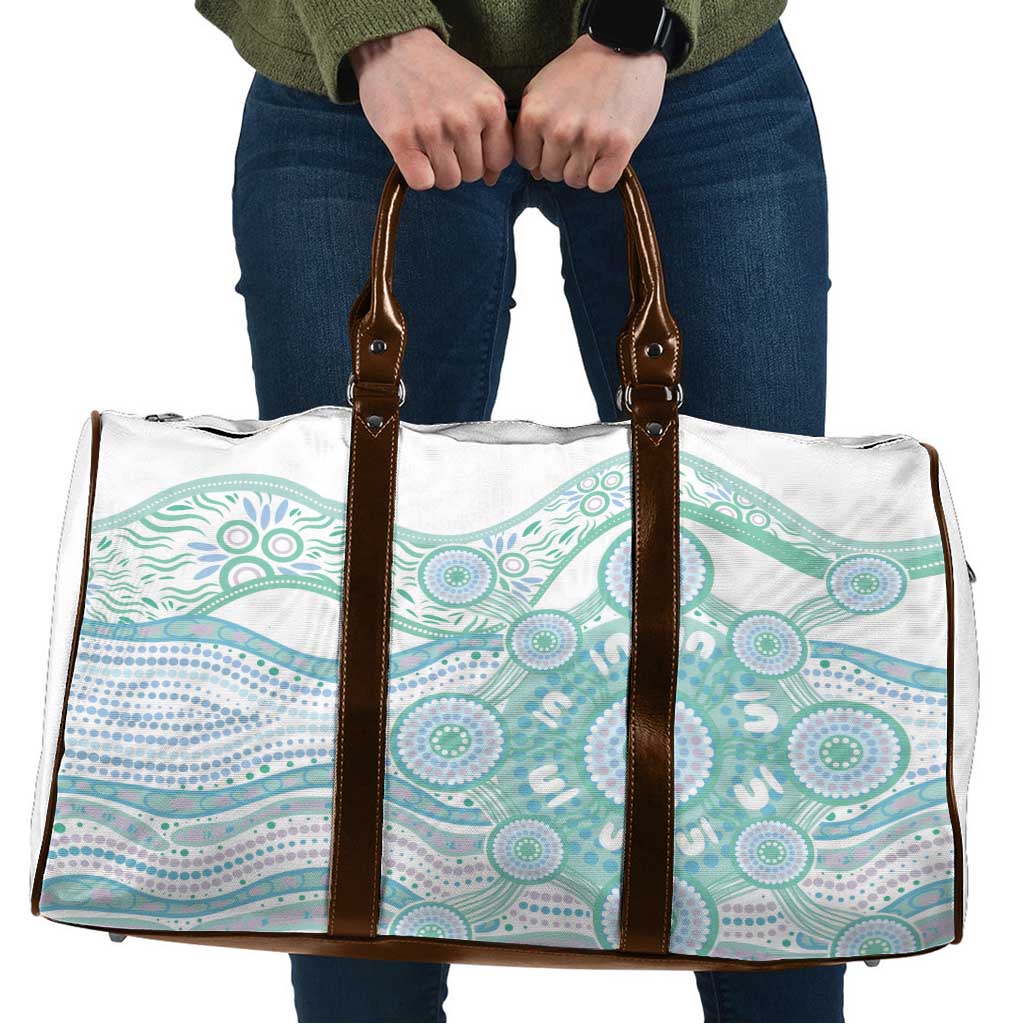 Australian Indigenous Aboriginal Art Travel Bag Vivid Pastel Teal Green