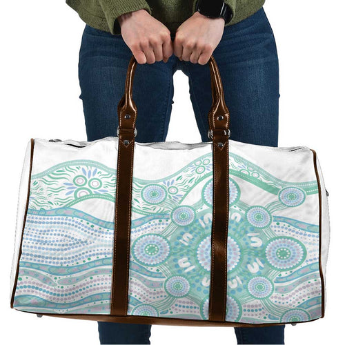 Australian Indigenous Aboriginal Art Travel Bag Vivid Pastel Teal Green