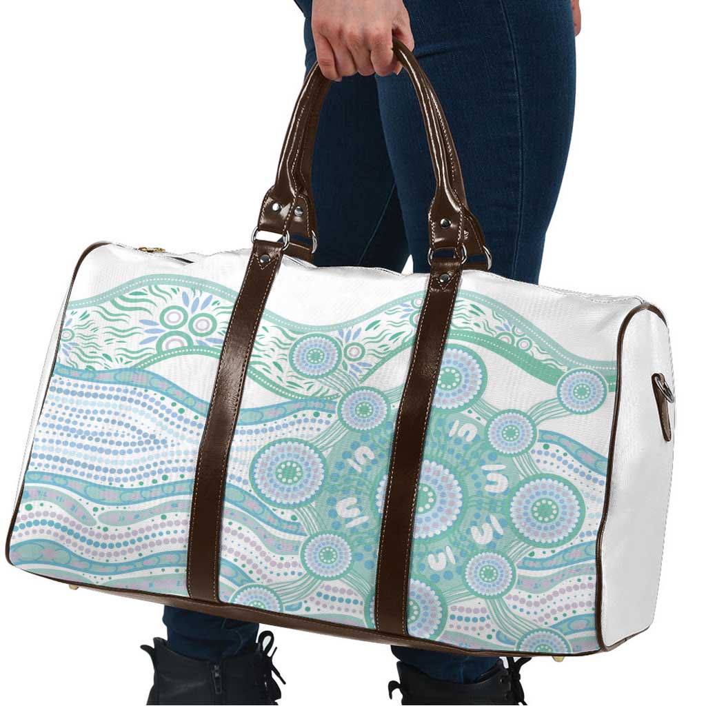 Australian Indigenous Aboriginal Art Travel Bag Vivid Pastel Teal Green