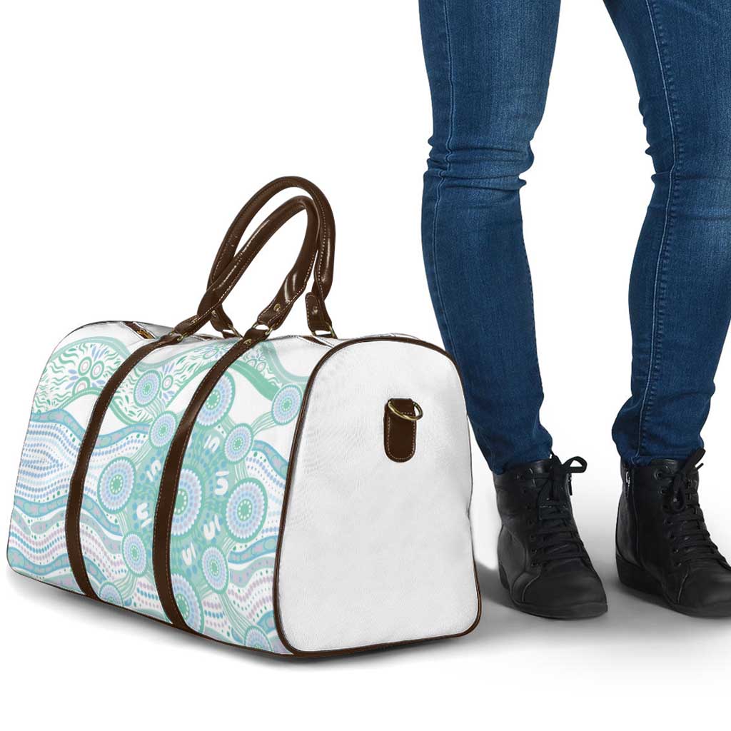 Australian Indigenous Aboriginal Art Travel Bag Vivid Pastel Teal Green