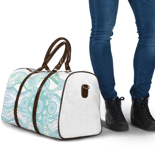 Australian Indigenous Aboriginal Art Travel Bag Vivid Pastel Teal Green