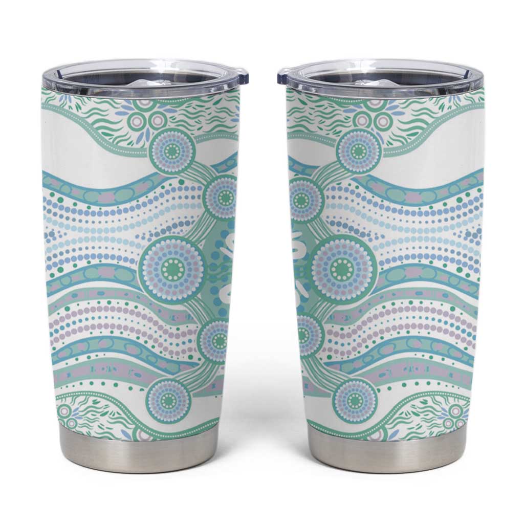 Australian Indigenous Aboriginal Art Tumbler Cup Vivid Pastel Teal Green