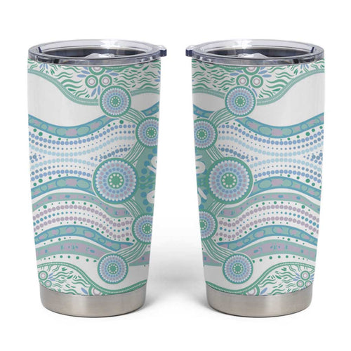 Australian Indigenous Aboriginal Art Tumbler Cup Vivid Pastel Teal Green