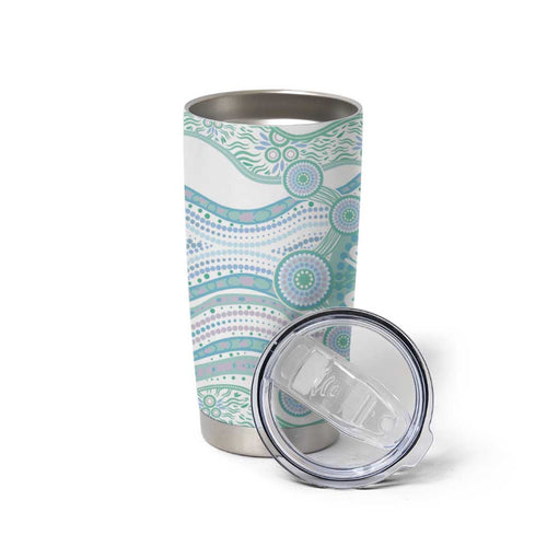 Australian Indigenous Aboriginal Art Tumbler Cup Vivid Pastel Teal Green
