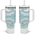 Australian Indigenous Aboriginal Art Tumbler With Handle Vivid Pastel Teal Green