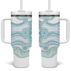 Australian Indigenous Aboriginal Art Tumbler With Handle Vivid Pastel Teal Green