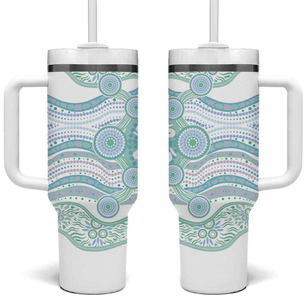 Australian Indigenous Aboriginal Art Tumbler With Handle Vivid Pastel Teal Green