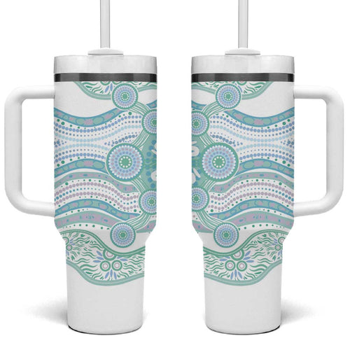 Australian Indigenous Aboriginal Art Tumbler With Handle Vivid Pastel Teal Green
