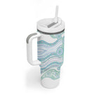 Australian Indigenous Aboriginal Art Tumbler With Handle Vivid Pastel Teal Green