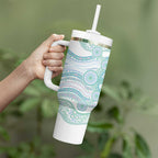 Australian Indigenous Aboriginal Art Tumbler With Handle Vivid Pastel Teal Green