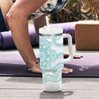 Australian Indigenous Aboriginal Art Tumbler With Handle Vivid Pastel Teal Green