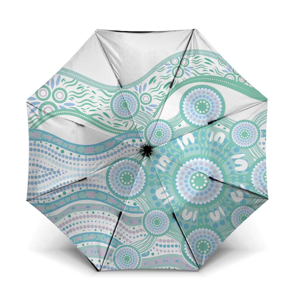 Australian Indigenous Aboriginal Art Umbrella Vivid Pastel Teal Green