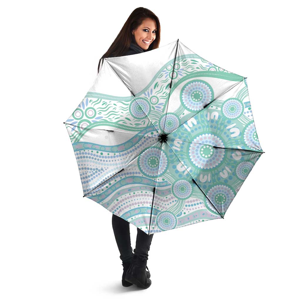 Australian Indigenous Aboriginal Art Umbrella Vivid Pastel Teal Green