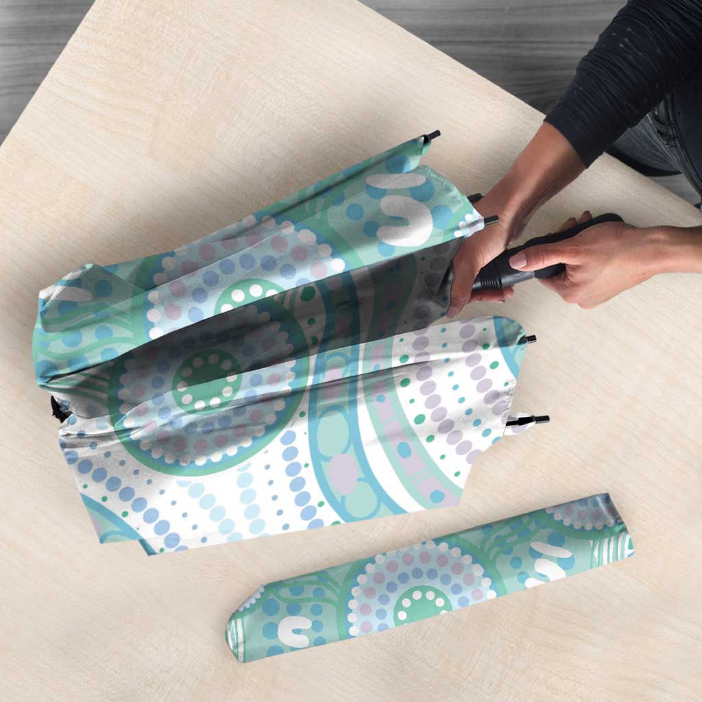 Australian Indigenous Aboriginal Art Umbrella Vivid Pastel Teal Green