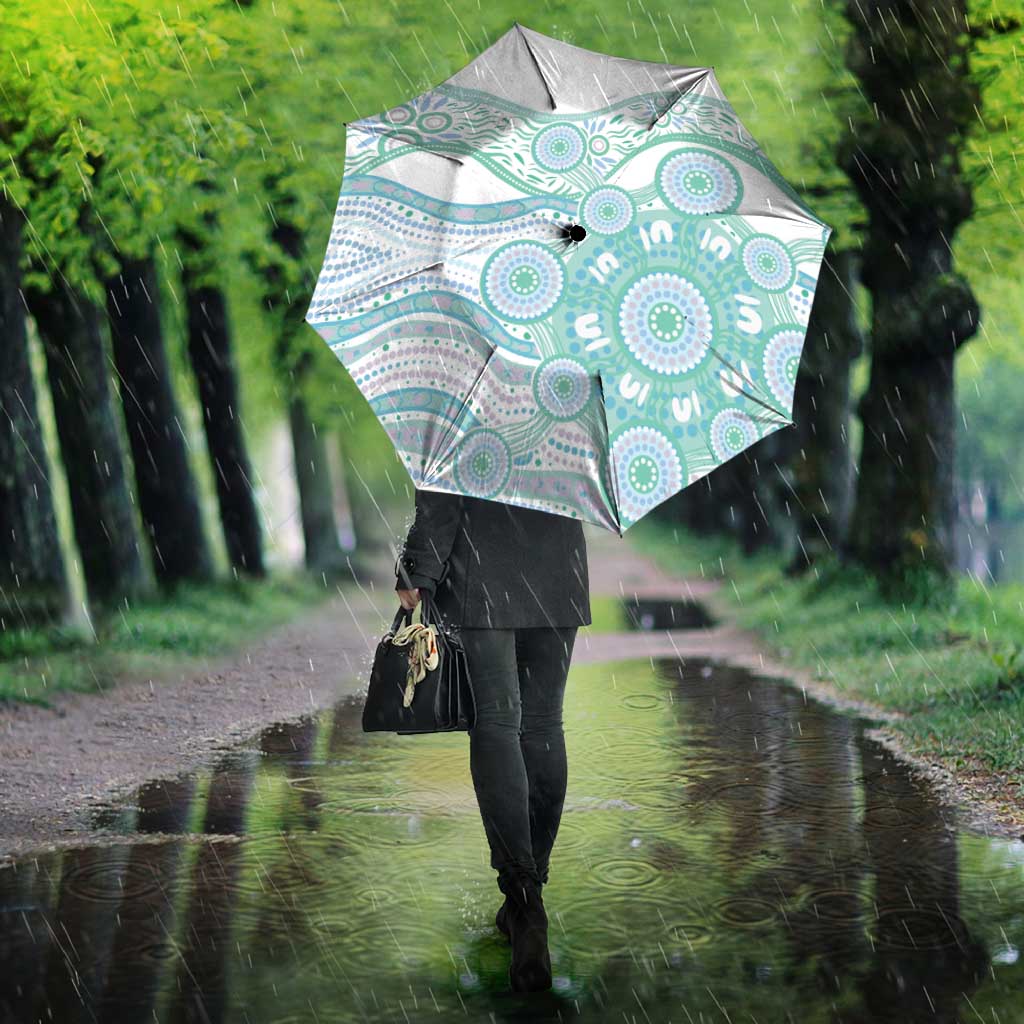 Australian Indigenous Aboriginal Art Umbrella Vivid Pastel Teal Green