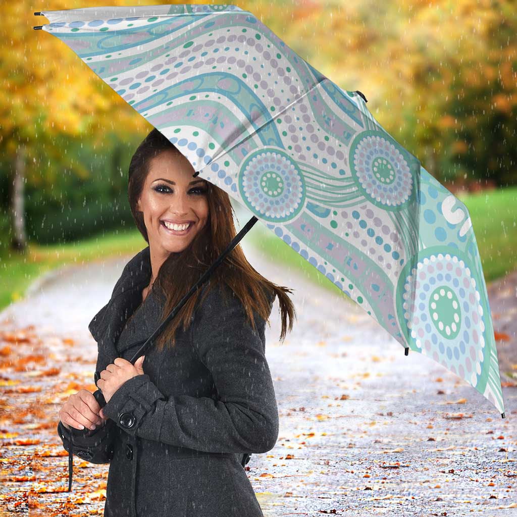 Australian Indigenous Aboriginal Art Umbrella Vivid Pastel Teal Green