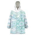 Australian Indigenous Aboriginal Art Wearable Blanket Hoodie Vivid Pastel Teal Green