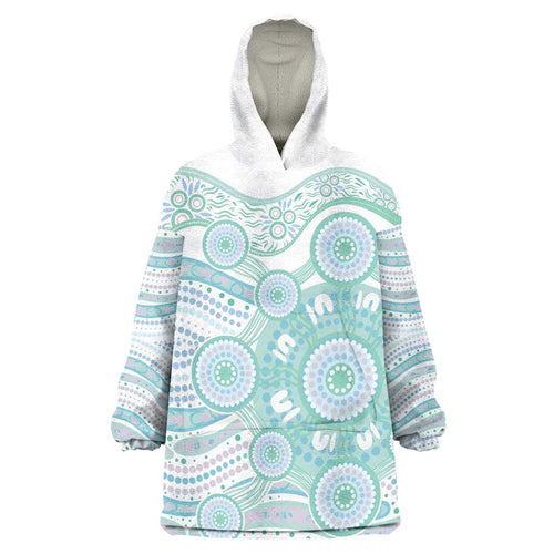 Australian Indigenous Aboriginal Art Wearable Blanket Hoodie Vivid Pastel Teal Green