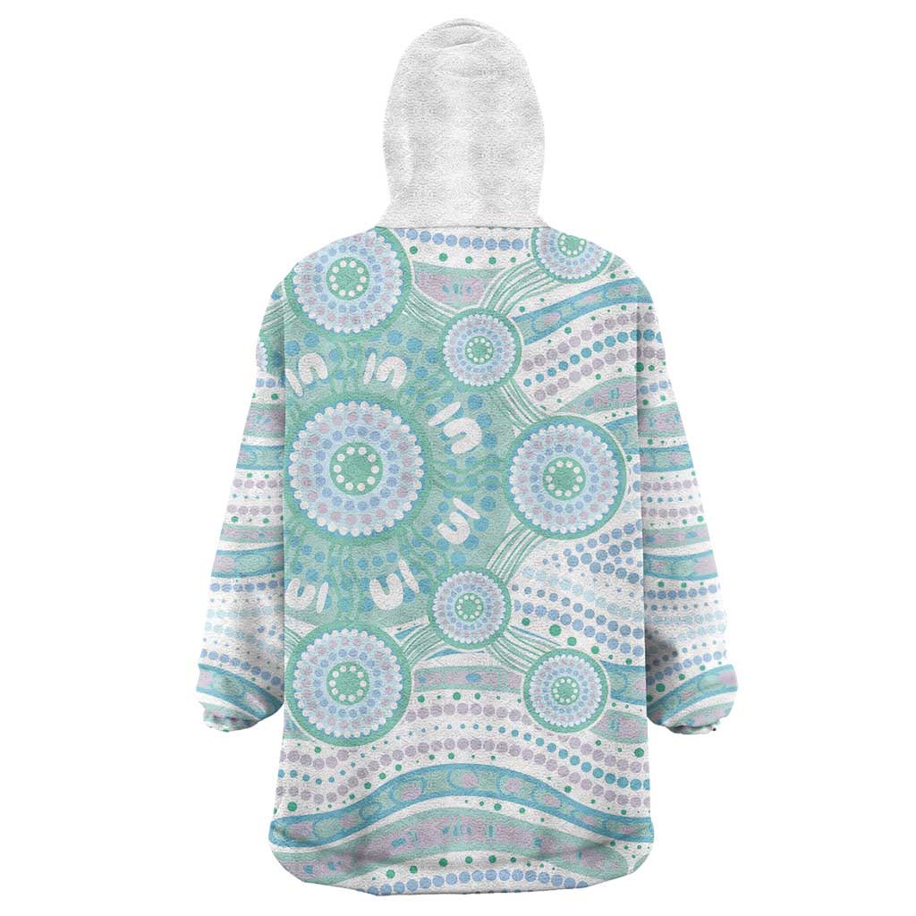 Australian Indigenous Aboriginal Art Wearable Blanket Hoodie Vivid Pastel Teal Green