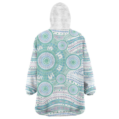 Australian Indigenous Aboriginal Art Wearable Blanket Hoodie Vivid Pastel Teal Green