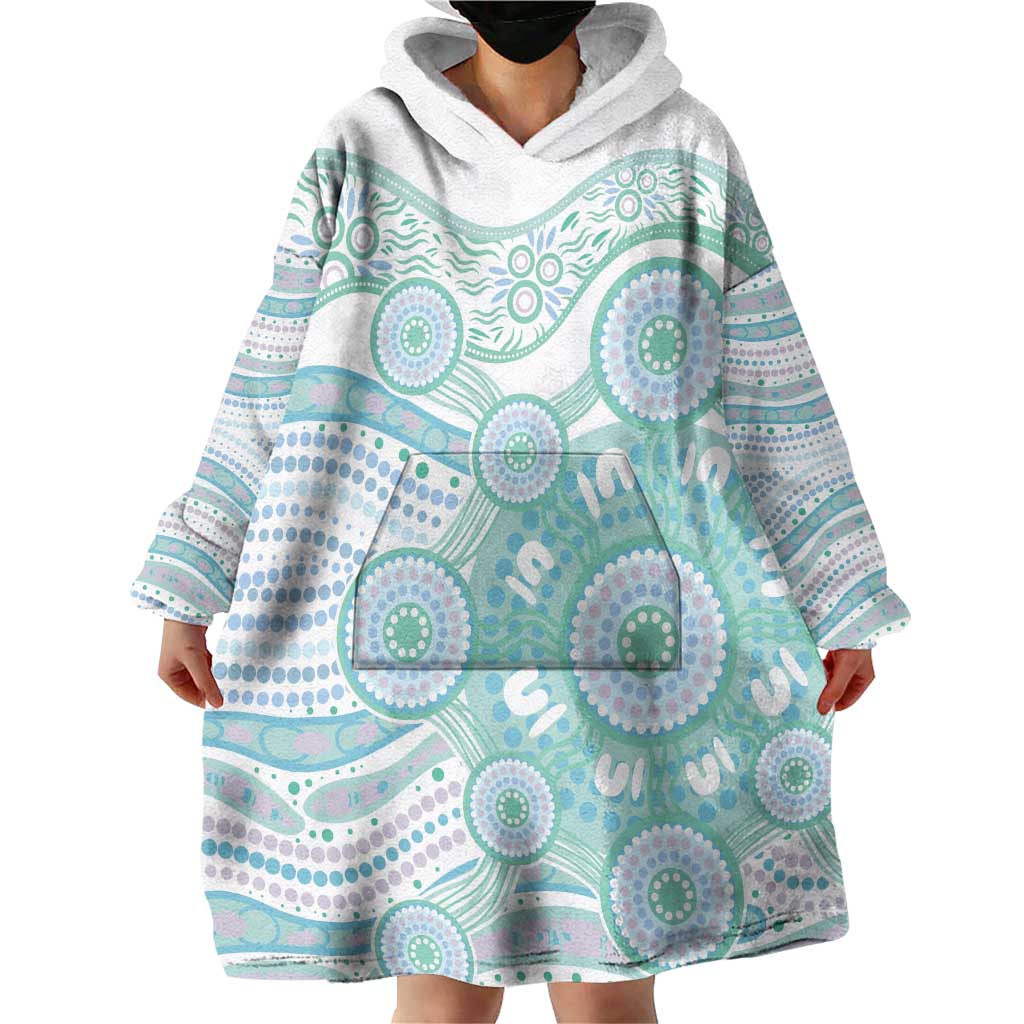 Australian Indigenous Aboriginal Art Wearable Blanket Hoodie Vivid Pastel Teal Green