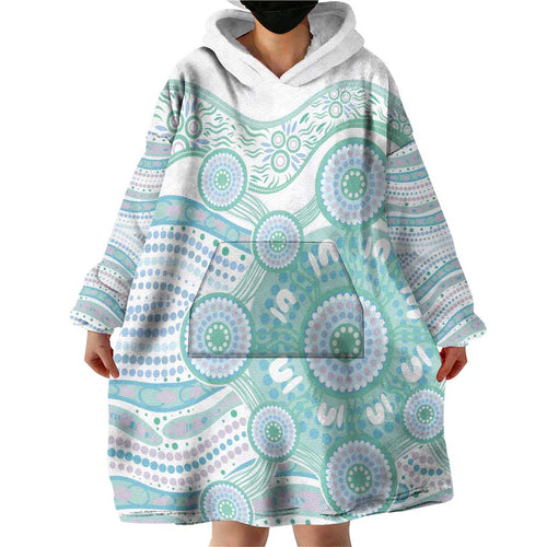 Australian Indigenous Aboriginal Art Wearable Blanket Hoodie Vivid Pastel Teal Green