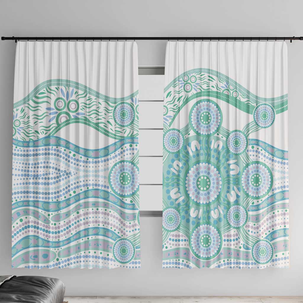 Australian Indigenous Aboriginal Art Window Curtain Vivid Pastel Teal Green