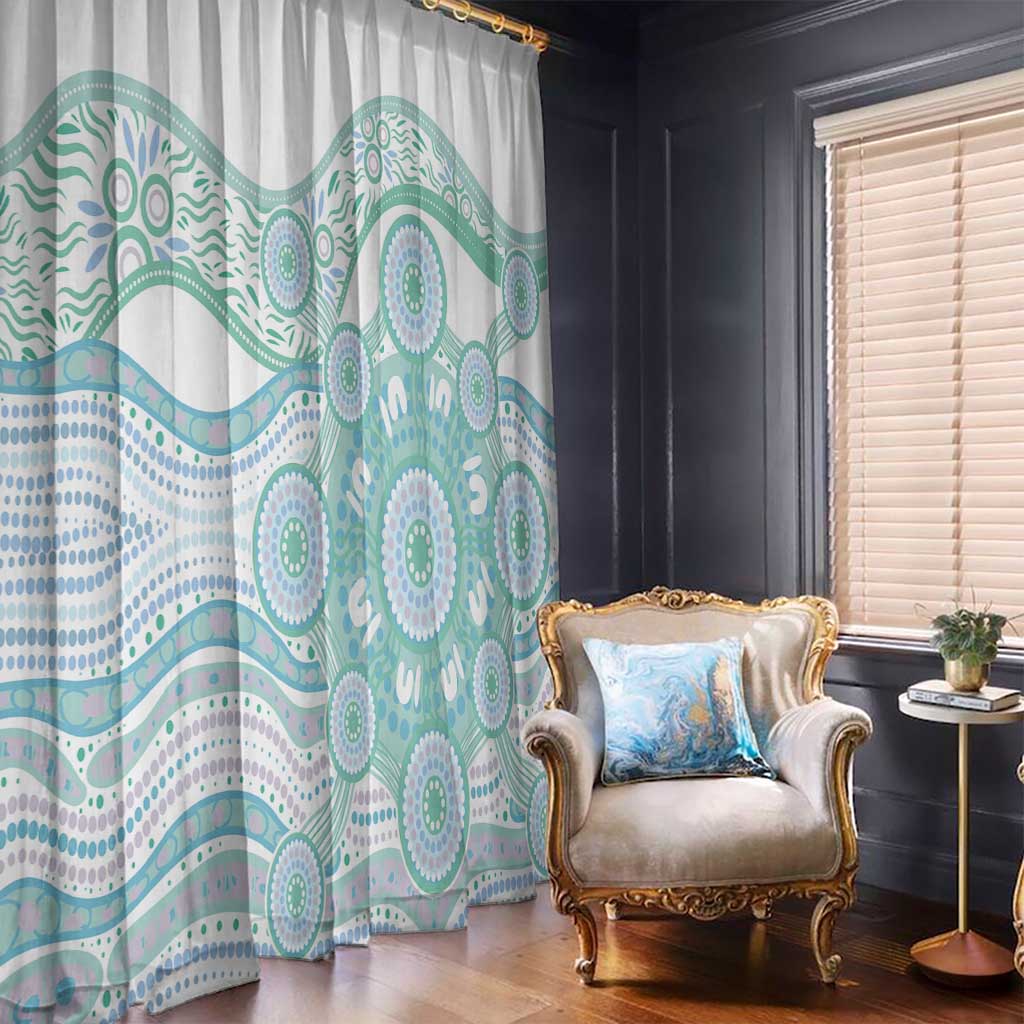 Australian Indigenous Aboriginal Art Window Curtain Vivid Pastel Teal Green