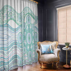 Australian Indigenous Aboriginal Art Window Curtain Vivid Pastel Teal Green