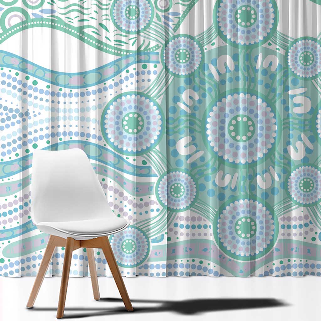 Australian Indigenous Aboriginal Art Window Curtain Vivid Pastel Teal Green