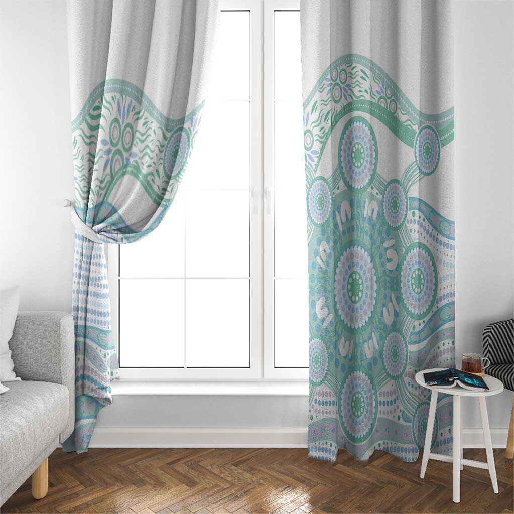 Australian Indigenous Aboriginal Art Window Curtain Vivid Pastel Teal Green