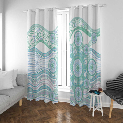 Australian Indigenous Aboriginal Art Window Curtain Vivid Pastel Teal Green