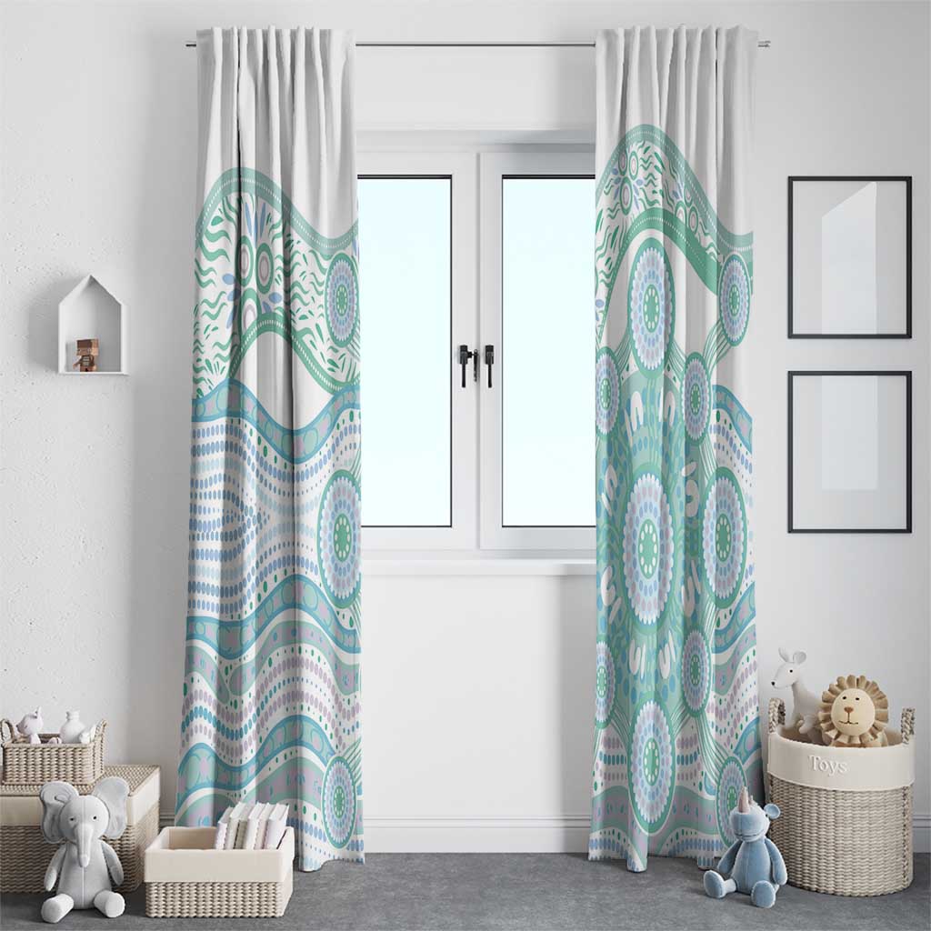 Australian Indigenous Aboriginal Art Window Curtain Vivid Pastel Teal Green