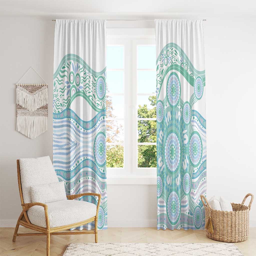 Australian Indigenous Aboriginal Art Window Curtain Vivid Pastel Teal Green