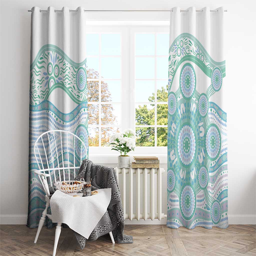 Australian Indigenous Aboriginal Art Window Curtain Vivid Pastel Teal Green