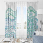 Australian Indigenous Aboriginal Art Window Curtain Vivid Pastel Teal Green