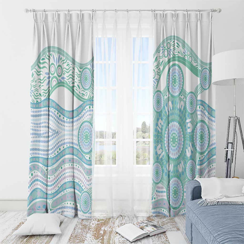 Australian Indigenous Aboriginal Art Window Curtain Vivid Pastel Teal Green