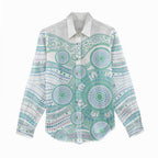 Australian Indigenous Aboriginal Art Women Casual Shirt Vivid Pastel Teal Green