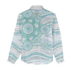 Australian Indigenous Aboriginal Art Women Casual Shirt Vivid Pastel Teal Green